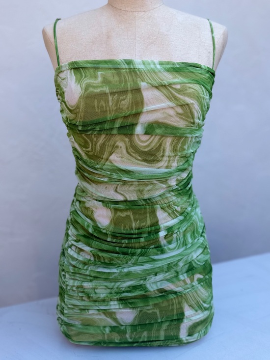 naked wardrobe Dresses & Skirts - With tags Naked wardrobe Green Marble Ruched Mini Dress